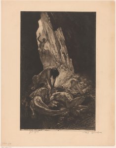 Interior of a Dark Cave with Creatures Devouring a Naked Man (Guet-apens)