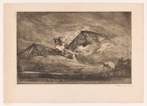 Night Landscape with Bat-like Creatures by Marcel Roux (signed by artist)