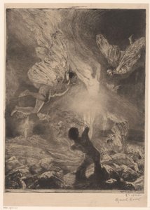 Flame in the Shape of a Woman, Surrounded by Men with Wings Burning and Falling by Marcel Roux (signed by artist)
