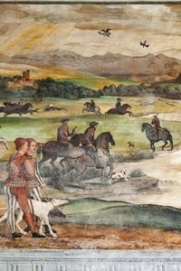 Hunting Scene (detail) by Marcello or Romani Girolamo (Romanino) (c.1485 c.1566) (attr.to) Fogolino