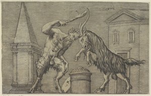 Satyr and Ram in Combat by Marco Dente