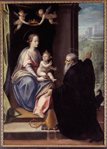 Saint Benedict Committing the Abbey of Montecassino to Jesus and Mary (Painting by Marco Mazzaroppi) by Marco Mazzaroppi
