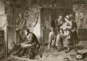 Napoleon seeks rest in a roadside cottage after his defeat at Waterloo, engraved by J.D. Cooper by Marcus Stone