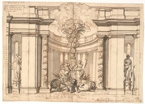 The Interior of a Temple with the Danish Coat of Arms and the Family Tree of the Oldenburg Kings by Marcus Tuscher