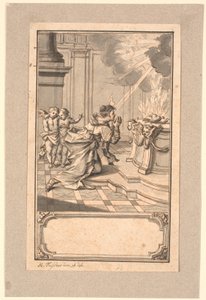 A Woman Kneeling Before an Altar with a Burning Heart by Marcus Tuscher