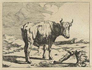 Bull Standing by a Tree Stump (Cows and Sheep series)