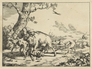 Boar Attacked by Four Hunting Dogs (Hunting Dogs) by Marcus de Bye