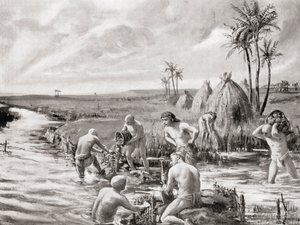Early Settlers in Babylonia Draining the Marshes by Building a Dam, from Hutchinson