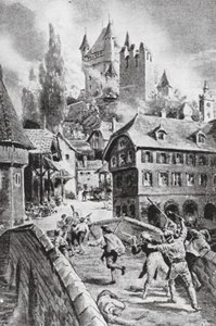 The Burning of the Castle of Wadenschwyl in 1804 by Margaret (after) Dovaston