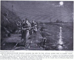 Company Sergeant Major Seaman leading his men along the La Basse Canal February 1915 by Margaret Dovaston