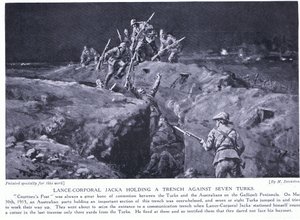 Lance Corporal Jacka Wins a VC by Showing How One Man Can Beat Seven May 1915 by Margaret Dovaston
