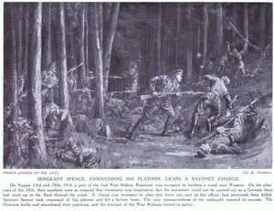 Sergeant Spence won a DCM for leading his platoon in a bayonet charge in woods near Wasmes in August 2014