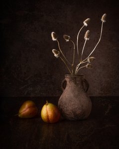 Dark Pears and Flowers
