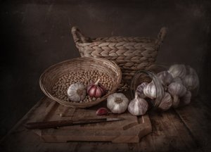 Dark Rustic Garlic Still Life by Margareth Perfoncio