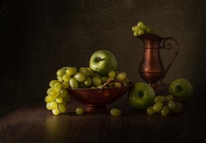 Green Grapes Copper Still Life
