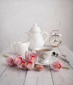 Pink Orchids Tea Time by Margareth Perfoncio