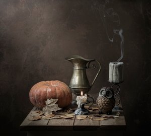 Pumpkin Owl Still Life by Margareth Perfoncio