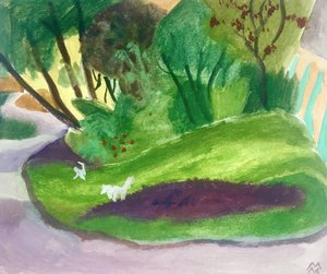 Landscape with White Dogs by Maria Magenta