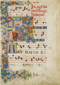 Manuscript Leaf with a Funeral Procession in an Initial R, from a Gradual by Mariano del Buono