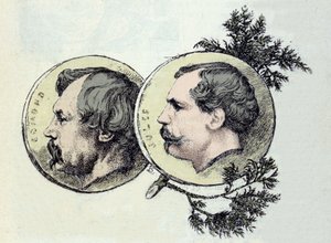 Portrait of Edmond Goncourt (1822-1896) and Jules Goncourt (1830-1870) brothers writers. Engraving by Marie Bacquemond (1841-1916)