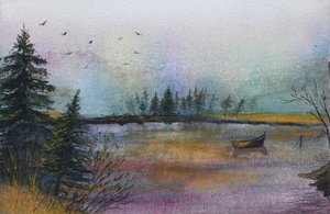Misty Lake Boat by Marina Kozyr