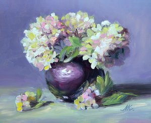 Painterly Hydrangeas in Vase by Marina Kozyr