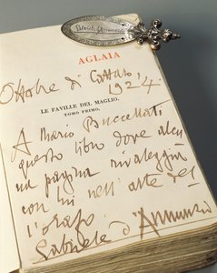 Silver bookmark with adorned handle, handmade engraved with natural motifs and autographical signature of Gabriele D