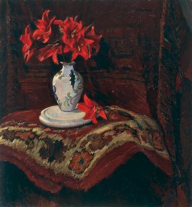 Rug and Vase with Red Lilies by Mario Puccini