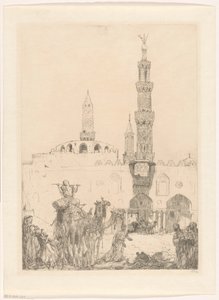 Al-Azhar Mosque in Cairo by Marius Bauer (signed by artist)