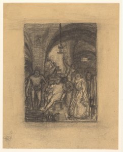 Gathering, Possibly a Bacchanal, in a Vaulted Room by Marius Holleman (signed by artist)
