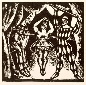 Harlequinade, woodcut by Roger Fry