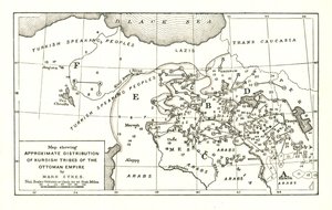 Map showing Approximate Distribution of Kurdish Tribes of the Ottoman Empire by Mark Sykes