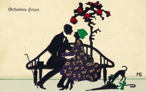 Silhouette of courting couple (postcard)