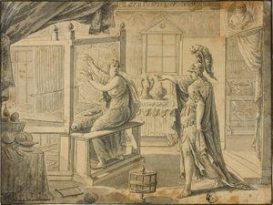 Arachne Being Turned into a Spider by Minerva by Marten de Vos