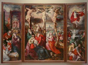 Crucifixion - Birth of Christ - Resurrection of Christ by Marten de Vos