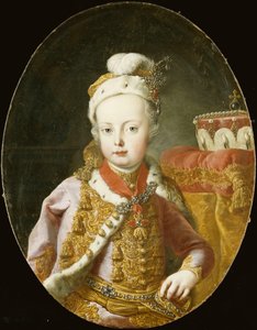 Portrait of the Archduke Joseph, Later Emperor Joseph II of Austria, Half Length, in a Gold Embroidered Pink Velvet Jacket with Ermine Trim, a Feathered Cap Adorned with a Brooch and Wearing the Order of the Golden Fleece