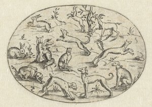 Oval with Dogs, Goats, and Rabbits by Martin Pleginck