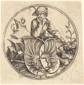 Shield with Wings, Held by Peasant by Martin Schongauer