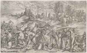 Massacre of the Innocents and the Flight into Egypt by Martino Rota