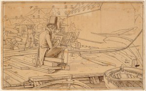 An Artist Painting by a Shipyard
