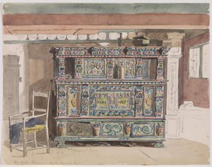 Painted Cabinet, Dated 1727, in a Room from Læsø by Martinus Rørbye
