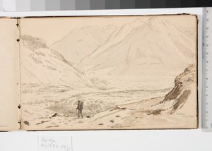 Mountain Landscape with Three Men Resting in the Grass and Two Women Using a Chopping Board by Martinus Rørbye