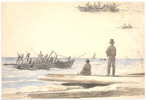 Two Fishing Boats Sailing Towards Skagen Beach by Martinus Rørbye
