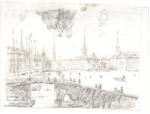 View from Gl. Strand over Højbro to the Stock Exchange by Martinus Rørbye