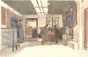 A Farmhouse on Samsø with a Woman and Three Men