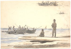 Two Fishing Boats Sailing Towards Skagen Beach