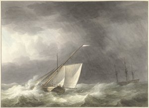 Two Sailing Ships on Rough Sea