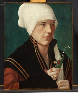 Portrait of a Woman Holding a Lily-of-the-Valley and a Pansy