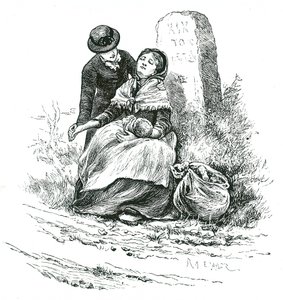 A Destitute, Unmarried Mother Found Exhausted on Her Way to the Workhouse with Her Baby. Illustration by Mary Ellen Edwards