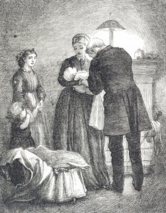 Engraving of a Doctor Examining a Baby with Measles by Mary Ellen Edwards